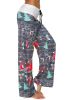 Christmas Snowflake Elk Print Stitched Casual Wide Leg Pants