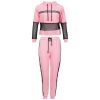 Autumn and Winter Women's Hooded Mesh Yarn Stitching Casual Sports Suit Jacket + Pants Two-piece