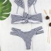 Europe and the United States new bikini plaid printed word shoulder sexy strap swimwear